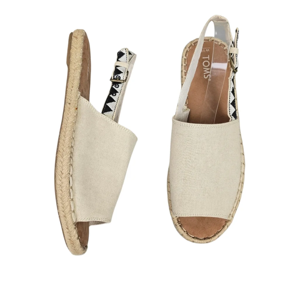 Toms Womens Clara Tan Canvas Slingback Espadrilles Shoe Size 11